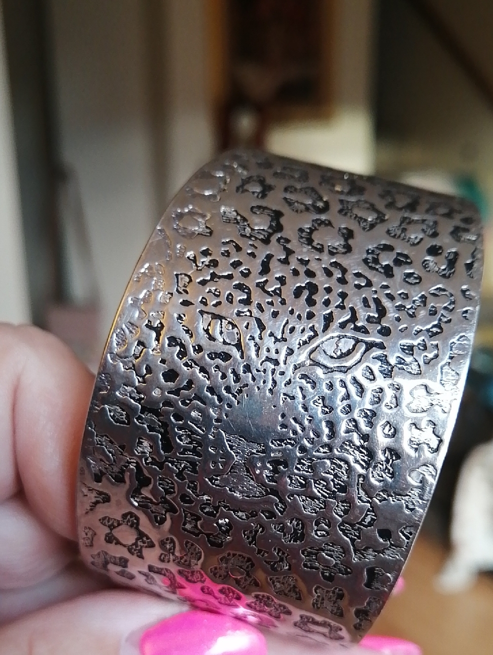 Wide Silver-Tone Leopard Cuff Bracelet